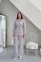 Women's Gray Woven Modal Fabric Waist Tie-Detail Shirt Trouser Set Mlb154 - 5