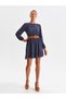 Rochie bleumarin boho chic cu fronseu - 3