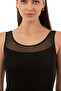 Özkan 20575 4-Pack Women's Cotton Pcs Stretch Fabric Single Jersey 2 Black 2 White Tulle Detail Thick Strap Undershirts - 5