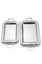 Najib 2-Piece Rectangular Silver Stainless Steel Serving Tray Set with Golden Handles