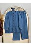 Adelia Double Pocketed Wide-Leg Pant Denim Suit-Ls5841 Blue - 2