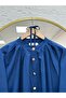 Büge Ruched Balloon Sleeve Gold Buttoned Shirt-Na784 Navy Blue - 4