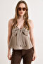 Women's Mink Strap Adjustable Front Bow Gingham Blouse Blz-19003272 - 2