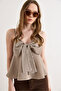 Women's Mink Strap Adjustable Front Bow Gingham Blouse Blz-19003272
