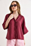 Women's Burgundy Bat Hidden Placket Drapey Modal Shirt Gml-19001429 - 5