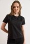 Women's Black Floral Paneled Cotton Regular Fit T-Shirt Tsh-19000958