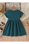 Girls Teal Buttoned Short Sleeve Dress - 2