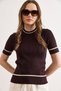 Women's Plum Crew Neck Striped Cotton Content E Stretchy Knitwear Blouse Blz-19003268 - 4