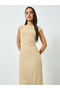 Beige Sleeveless Mermaid Hem Maxi Dress - 3