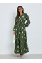 Olive Embroidered Floral Maxi Dress with Tie Belt