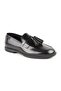 L6022 Black Genuine Leather Tasseled Stretchy Rubber Sole Men's Classic Loafers Shoes