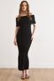 Women's Black Madonna Collar Corded Fabric Cotton Content Midi t Knit Dress Elb-19002603