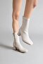Beige Blunt Toe Thick Spanish Heeled Cream Zippered Stretch Women's Boots Daily Wear - 3