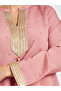 Pink Gold Lace Placket Jalabiya with Tassel - 4