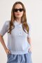 Women's Baby Blue Striped Detail Polo Neck Lace-Like Knit Knitwear Blouse Blz-19003227 - 4