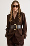 Women's Brown Thick Belt Detail Lined Blazer Jacket Ckt-19000516 - 3