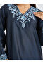 Navy Blue Embroidered Yoke Jalabiya - 4