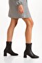 Black Blunt Toe Thick Spanish Heeled Block Zipper Stretch Leg Women's Boots Daily Wear - 3
