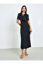 Black Cape Style Midi Dress with Brooch Accent - 3