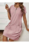 Light Pink Cotton A-Line Knee Length Dress - 3