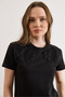 Women's Black Floral Paneled Cotton Regular Fit T-Shirt Tsh-19000958 - 3