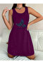 Purple Printed Sleeveless Nightdress - 3