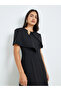 Black Cape Style Midi Dress with Brooch Accent - 2