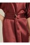 Burgundy Satin Sheath Midi Dress with Belt - 4