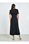 Black Cape Style Midi Dress with Brooch Accent - 5