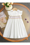 Girls White Ruffled Sleeve Embroidered Dress