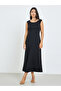 Black Cape Style Midi Dress with Brooch Accent - 6
