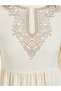 Cream Embellished Yoke Tiered Maxi Dress - 4