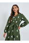 Olive Embroidered Floral Maxi Dress with Tie Belt - 2