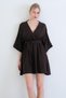 Bitter Brown Double Breasted Collar Gathered Waist Linen Dress Alc-X13746 - 4