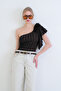 Bitter Brown One-Shoulder Detailed Blouse Alc-X12191 - 2