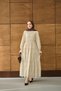 Women's Elastic Waist Embroidered Detail Dress Cream - 3
