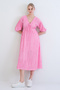 Pink V-Neck Tie-Detail Ruffle Fabric Maxi Dress Alc-X15413 - 6