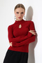 Women's Stylish Red Cut Out Detailed Long Sleeve Body Blouse - 5