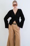 Women's black v-neck ruffle fabric blouse with twist detail alc-x15416 - 4