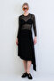 Black Asymmetrical Cut Lined Knitted Midi Skirt Alc-X15402 - 3