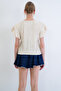 Ecru Crew Neck Knitted Blouse with Ruffled Sleeves and Padding Alc-X15401 - 8