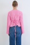 Women's pink v-neck ruffle fabric blouse with twist detail alc-x15416 - 7