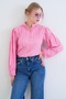 Pink Judge Collar Buttoned Front Balloon Sleeve Ruffle Fabric Shirt Blouse Alc-X15405 - 4