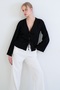 Black V-Neck Ruffle Fabric Knitted Blouse with Tie Detail Alc-X15415 - 3