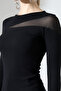 Women's Black Tulle Detail Long Sleeve Stylish Blouse Stretchy Fit Body - 2
