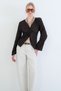 Women's Bitter Brown V-Neck Ruffle Fabric Blouse with Twist Detail Alc-X15416 - 3