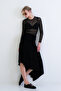 Black Asymmetrical Cut Lined Knitted Midi Skirt Alc-X15402 - 4