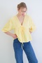 Yellow V-Neck Three-Quarter Sleeve Elastic Ruffle Fabric Blouse Alc-X15414 - 4