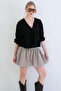 Black V-Neck Three-Quarter Sleeve Elastic Ruffle Fabric Blouse Alc-X15414 - 8