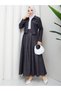 Pocket Detail Zippered Denim Jacket & Corset Skirt Hijab Suit Rc9033 - 4